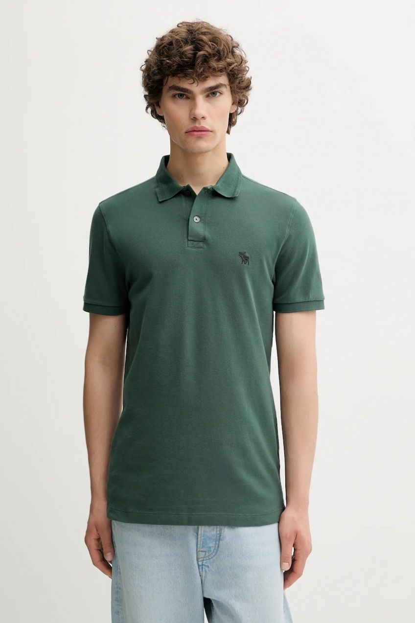 Polo tričko Abercrombie & Fitch pánske, zelená farba, jednofarebné, KI124-5231
