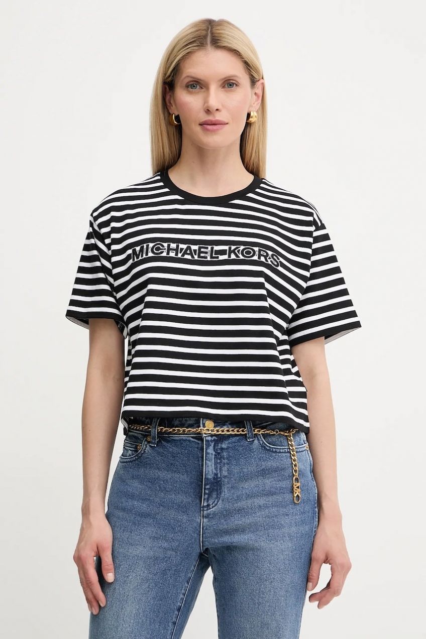 Bavlnené tričko MICHAEL Michael Kors dámske, čierna farba, MT551R9HM7
