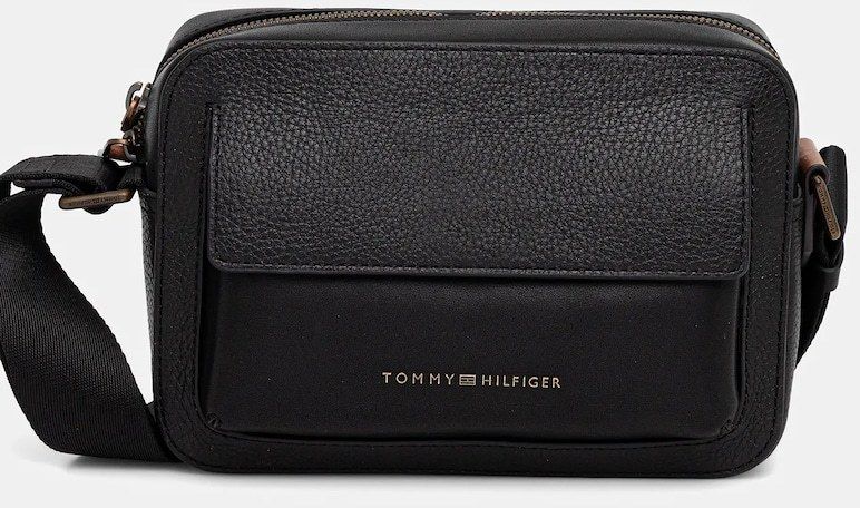 Kožená taška Tommy Hilfiger čierna farba, AM0AM13505