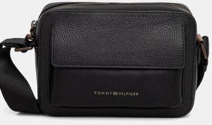 Kožená taška Tommy Hilfiger čierna farba, AM0AM13505