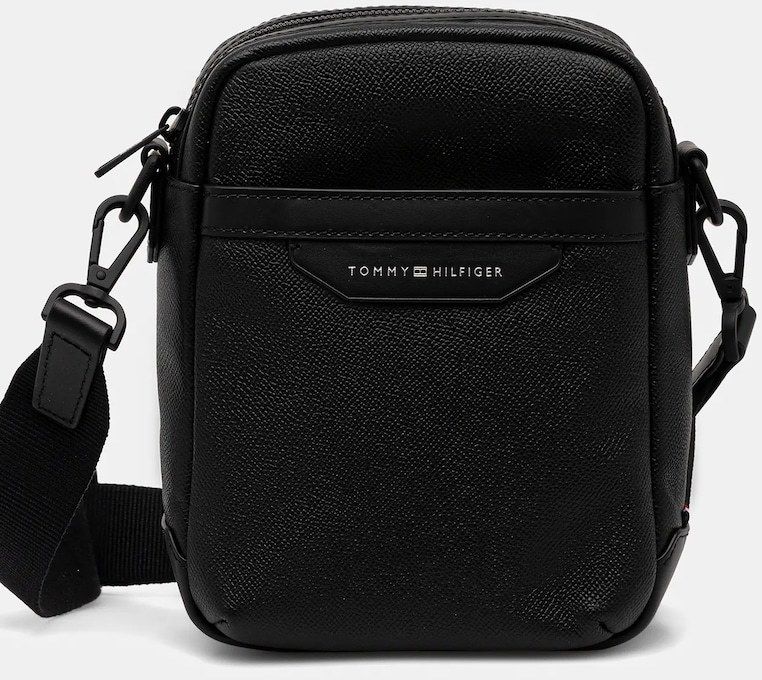 Kožená taška Tommy Hilfiger čierna farba, AM0AM13546
