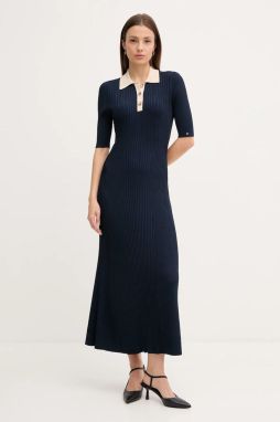 Šaty Tommy Hilfiger tmavomodrá farba, maxi, áčkový strih, WW0WW47216
