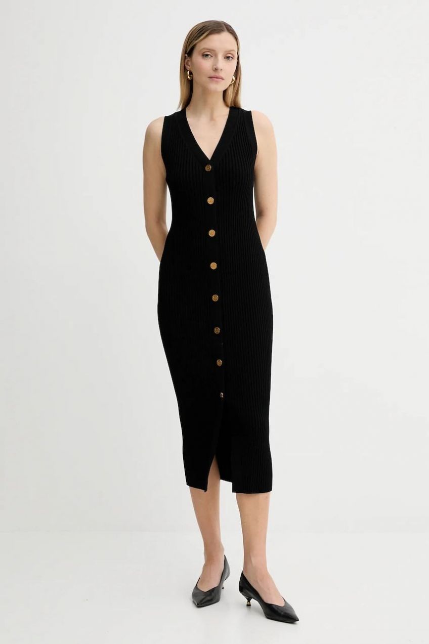 Šaty MICHAEL Michael Kors čierna farba, midi, priliehavé, MT5832533D