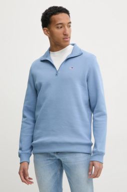 Mikina Tommy Jeans pánska, tyrkysová farba, jednofarebná, DM0DM20339