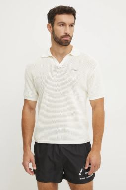 Bavlnené polo tričko Karl Lagerfeld béžová farba, jednofarebné, A1M46068