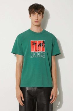 Bavlnené tričko Awake NY Vegas T Shirt pánske, zelená farba, s potlačou, SP24-TS006