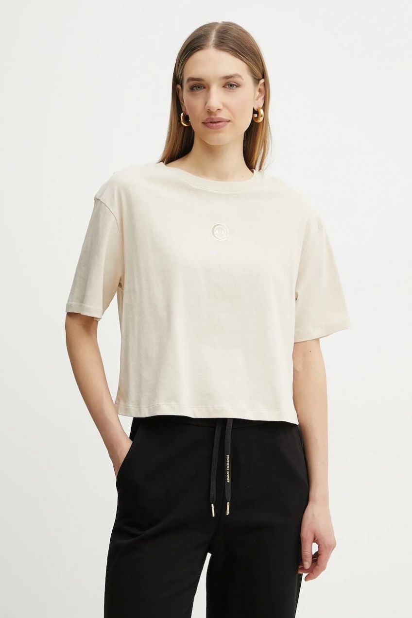 Bavlnené tričko Armani Exchange dámske, béžová farba, XW000321 AF10356