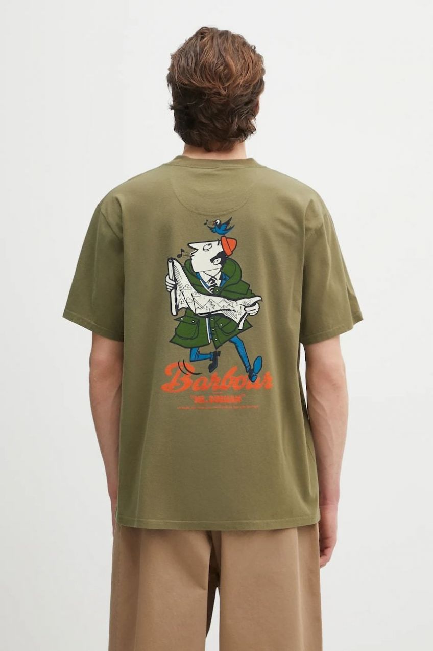 Bavlnené tričko Barbour Barbour Regence OS Fit Graphic T-Shirt pánske, zelená farba, s potlačou, MTS1402