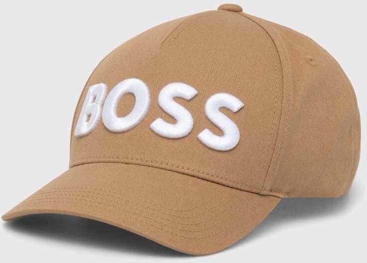 Bavlnená šiltovka BOSS béžová farba, s nášivkou, 50519154