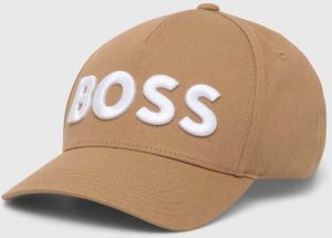 Bavlnená šiltovka BOSS béžová farba, s nášivkou, 50519154