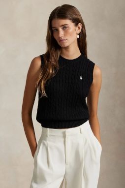 Bavlnená vesta bez rukávov Polo Ralph Lauren dámska, čierna farba, 211971882