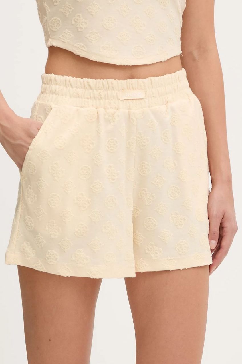 Šortky Guess PEONY béžová farba, vzorované, vysoký pás, V5GD16 KCT02