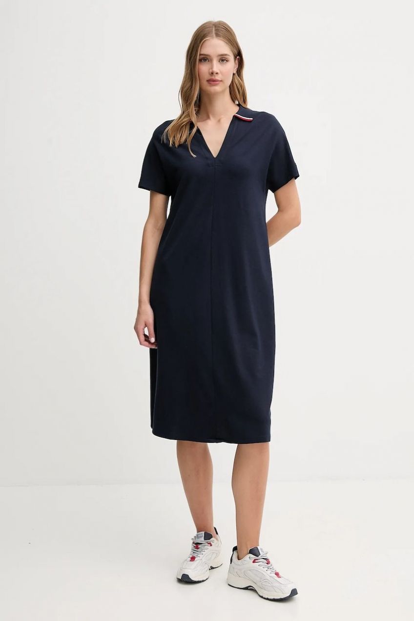 Šaty Tommy Hilfiger tmavomodrá farba, mini, rovný strih, WW0WW46464
