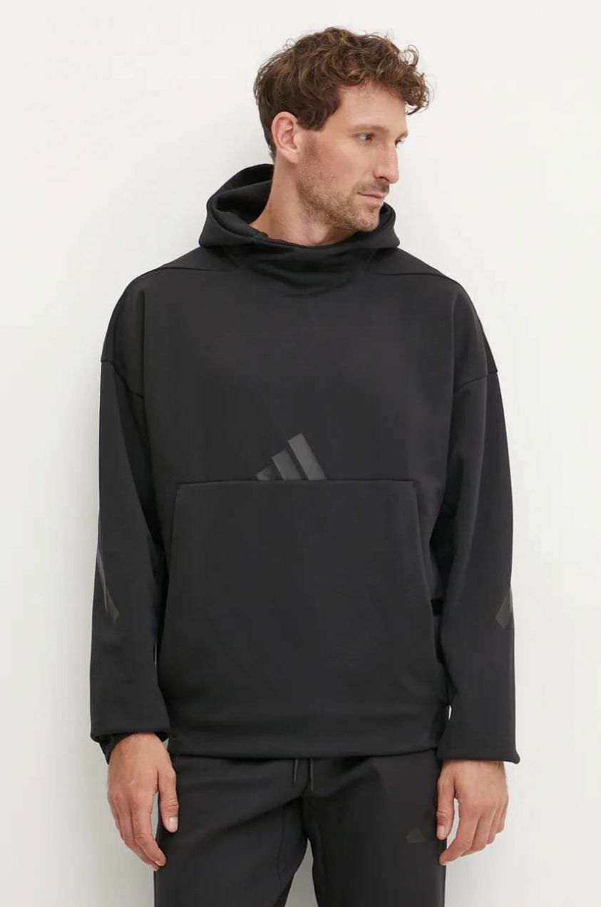Mikina adidas Z.N.E. pánska, čierna farba, s kapucňou, s potlačou, JE7537