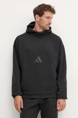 Mikina adidas Z.N.E. pánska, čierna farba, s kapucňou, s potlačou, JE7537