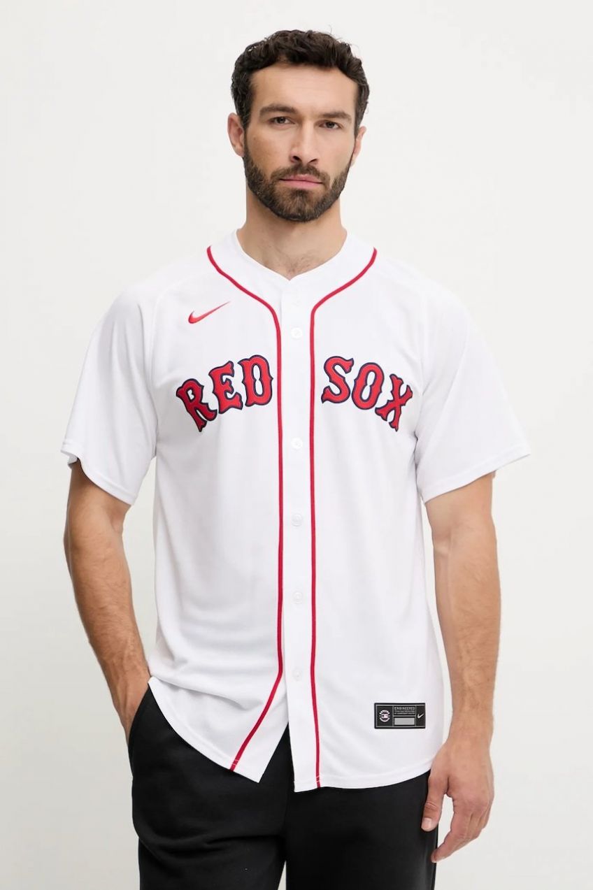 Tričko Nike Boston Red Sox biela farba, voľný strih, so stojačikom, LM25-BQHO-BQ-1U2