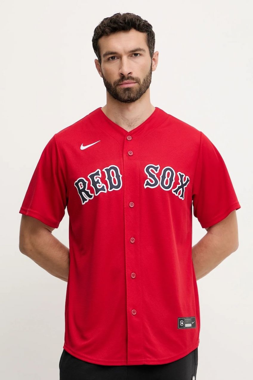 Tričko Nike Boston Red Sox červená farba, voľný strih, so stojačikom, T770-BQSA-BQ-XVA