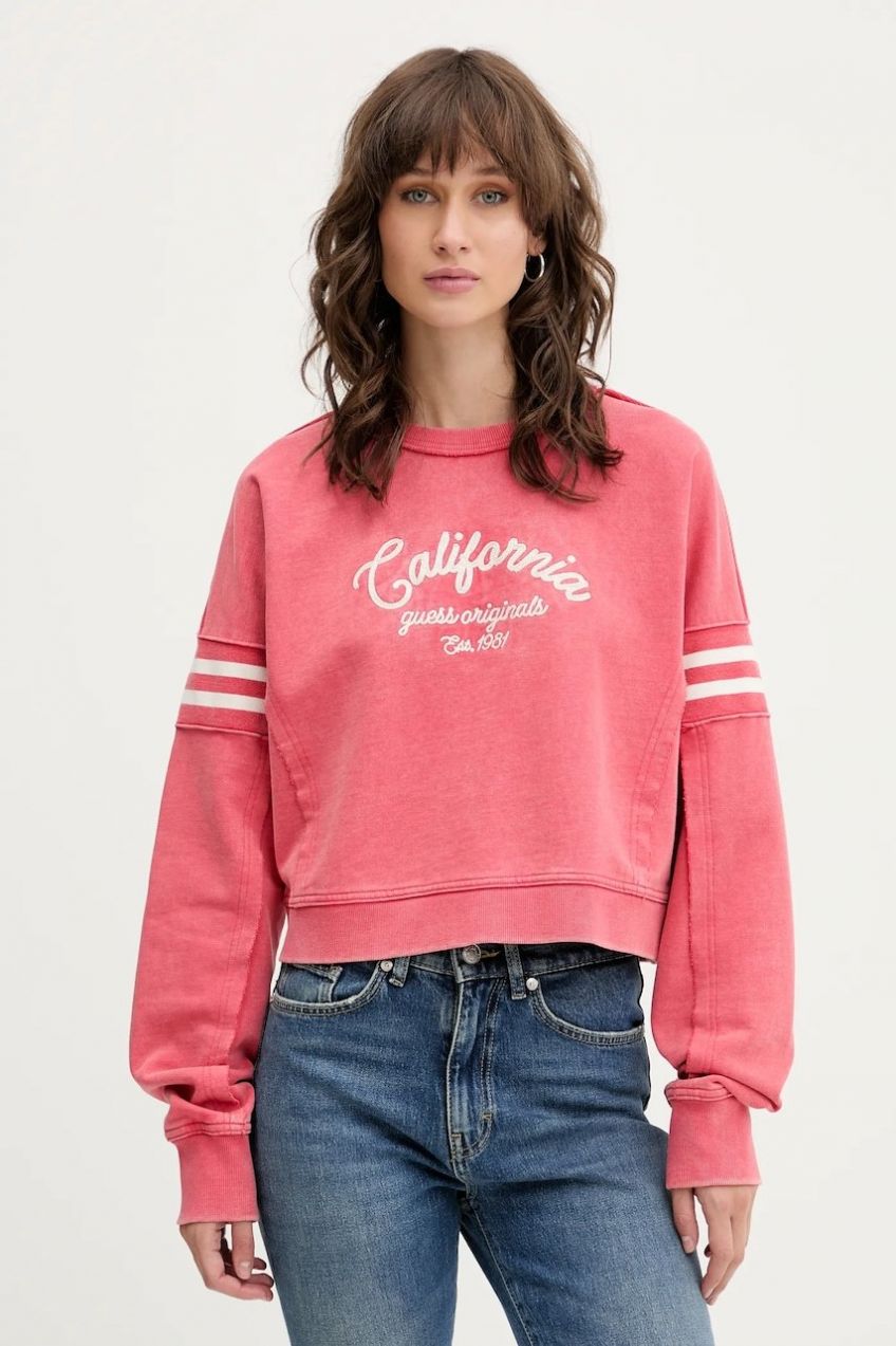 Bavlnená mikina Guess Originals ružová farba, s potlačou, W5YQ24 K68I4