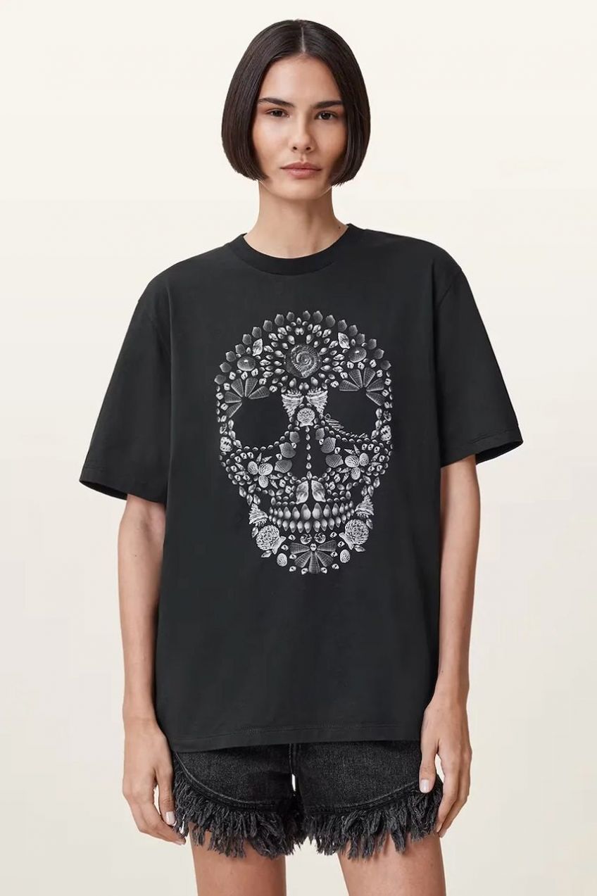 Tričko AllSaints SHKULL dámske, čierna farba, W146JC