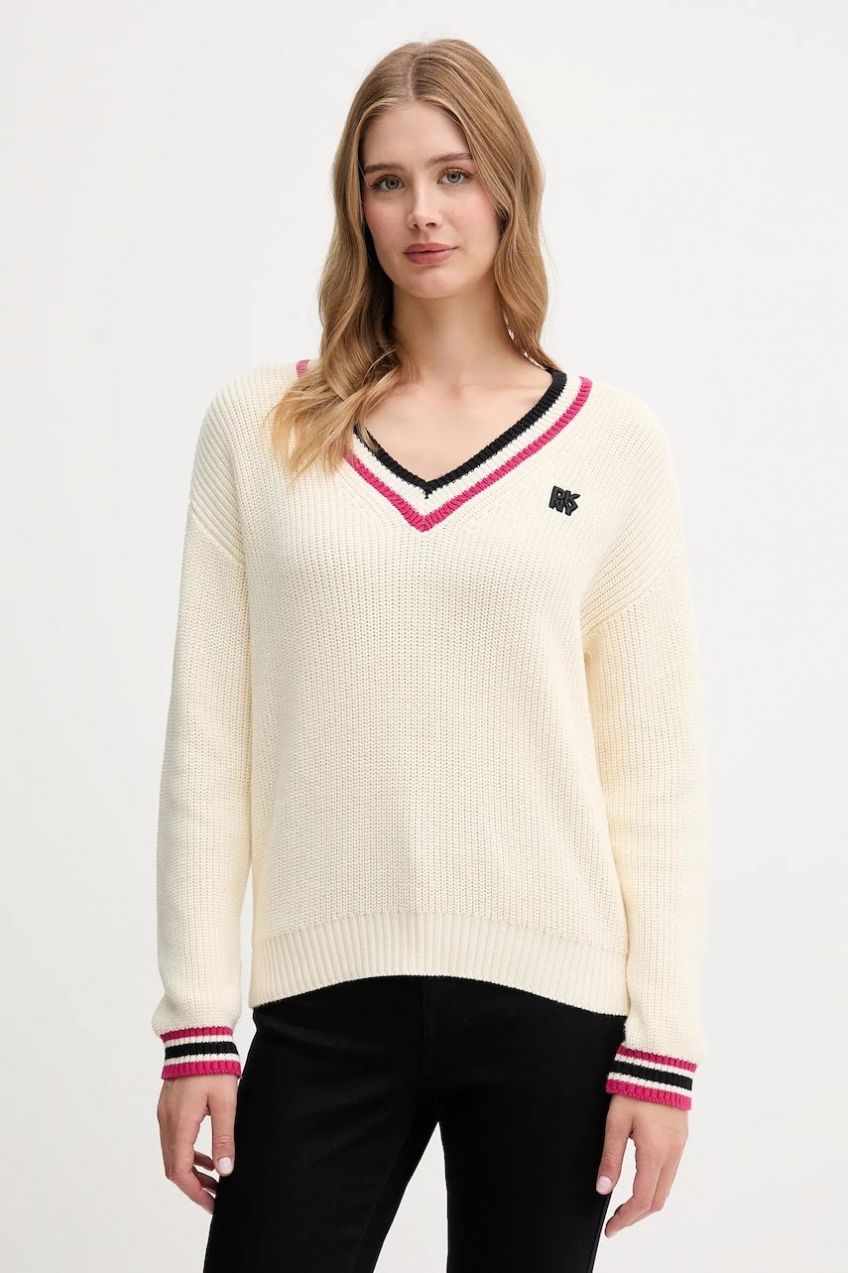 Bavlnený sveter Dkny béžová farba, teplé, DJ5R0730