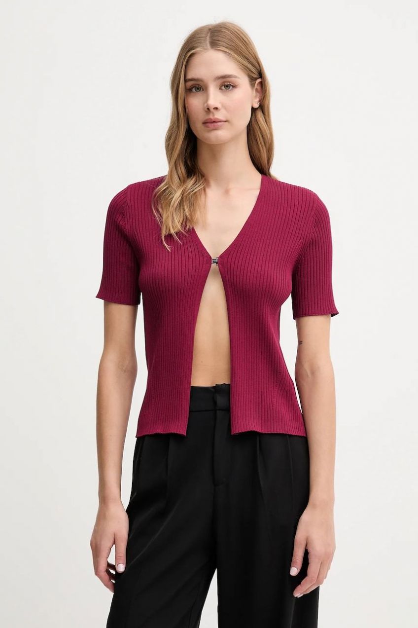 Kardigán Dkny bordová farba, ľahký, P52XAX02