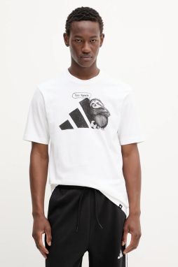 Bavlnené tričko adidas pánske, biela farba, s potlačou, JL9256