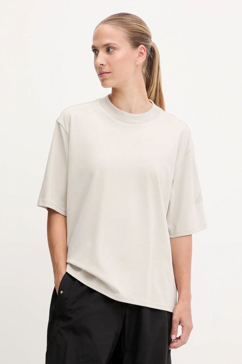 Bavlnené tričko adidas Essentials dámske, béžová farba, JE0001
