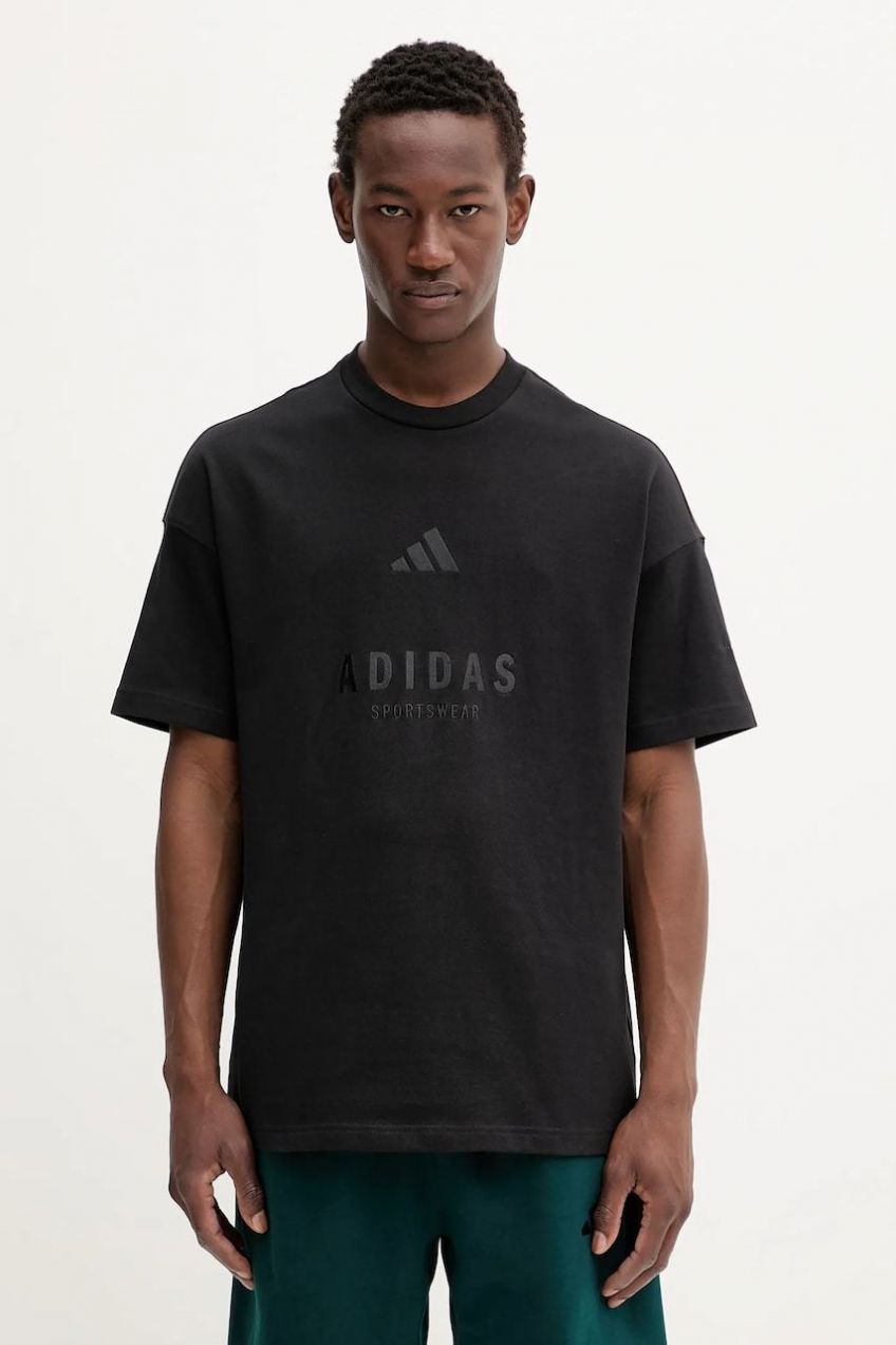 Bavlnené tričko adidas All SZN pánske, čierna farba, s nášivkou, JL6549