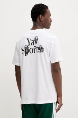 Bavlnené tričko adidas pánske, biela farba, s potlačou, JY1828