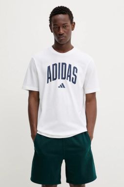 Bavlnené tričko adidas Collegiate pánske, biela farba, s potlačou, JM6416
