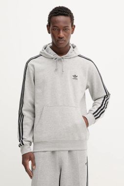 Mikina adidas Originals 3-Stripes šedá farba, s kapucňou, s nášivkou, JY1376