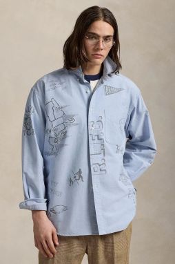Košeľa Polo Ralph Lauren modrá farba, voľný strih, 710972188