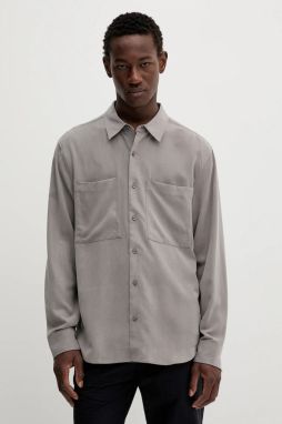 Košeľa Calvin Klein šedá farba, voľný strih, s klasickým golierom, LV04LC109G