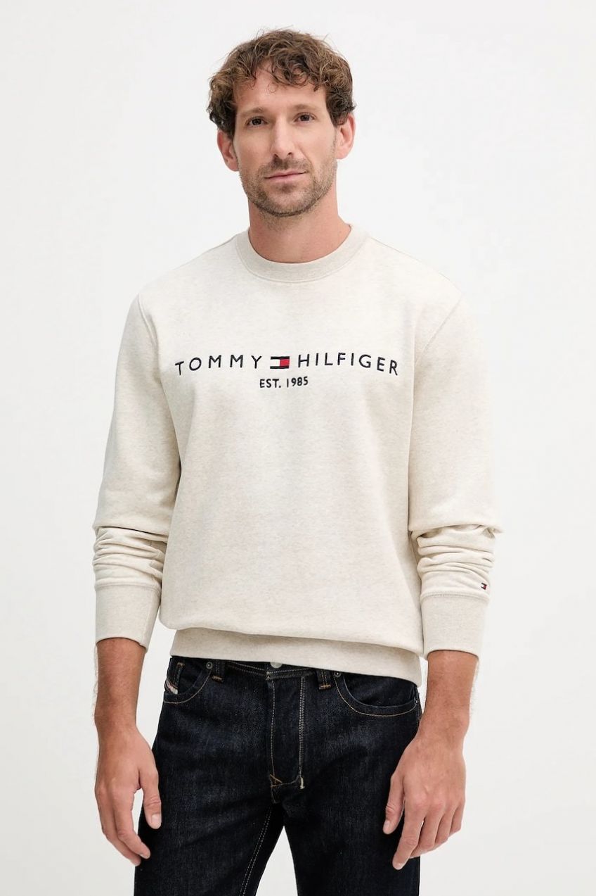 Mikina Tommy Hilfiger zelená farba, s nášivkou