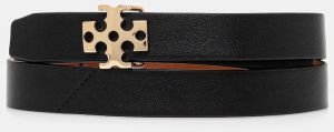 Obojstranný kožený opasok Tory Burch Logo čierna farba, 157857-001