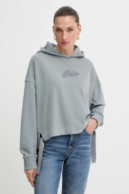 Bavlnená mikina BOSS Orange šedá farba, s kapucňou, s nášivkou, 50545507