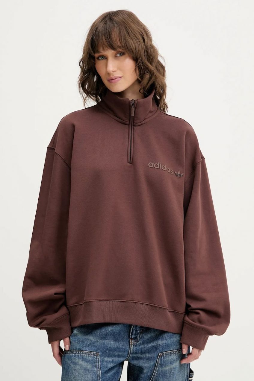 Mikina adidas Originals Essentials hnedá farba, s potlačou, JW1023