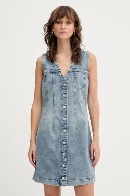 Rifľové šaty Tommy Jeans modrá farba, mini, priliehavé, DW0DW20520