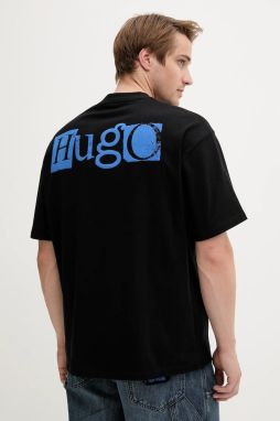 Bavlnené tričko Hugo Blue pánske, čierna farba, s potlačou, 50542810