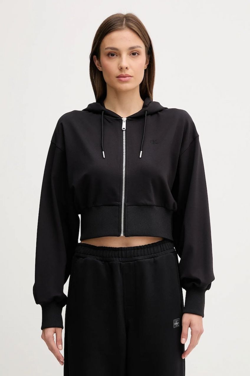 Mikina Calvin Klein Jeans čierna farba, s kapucňou, jednofarebná, LV047C247G
