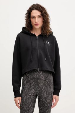 Tepláková mikina adidas by Stella McCartney čierna farba, s kapucňou, jednofarebná, JD8107