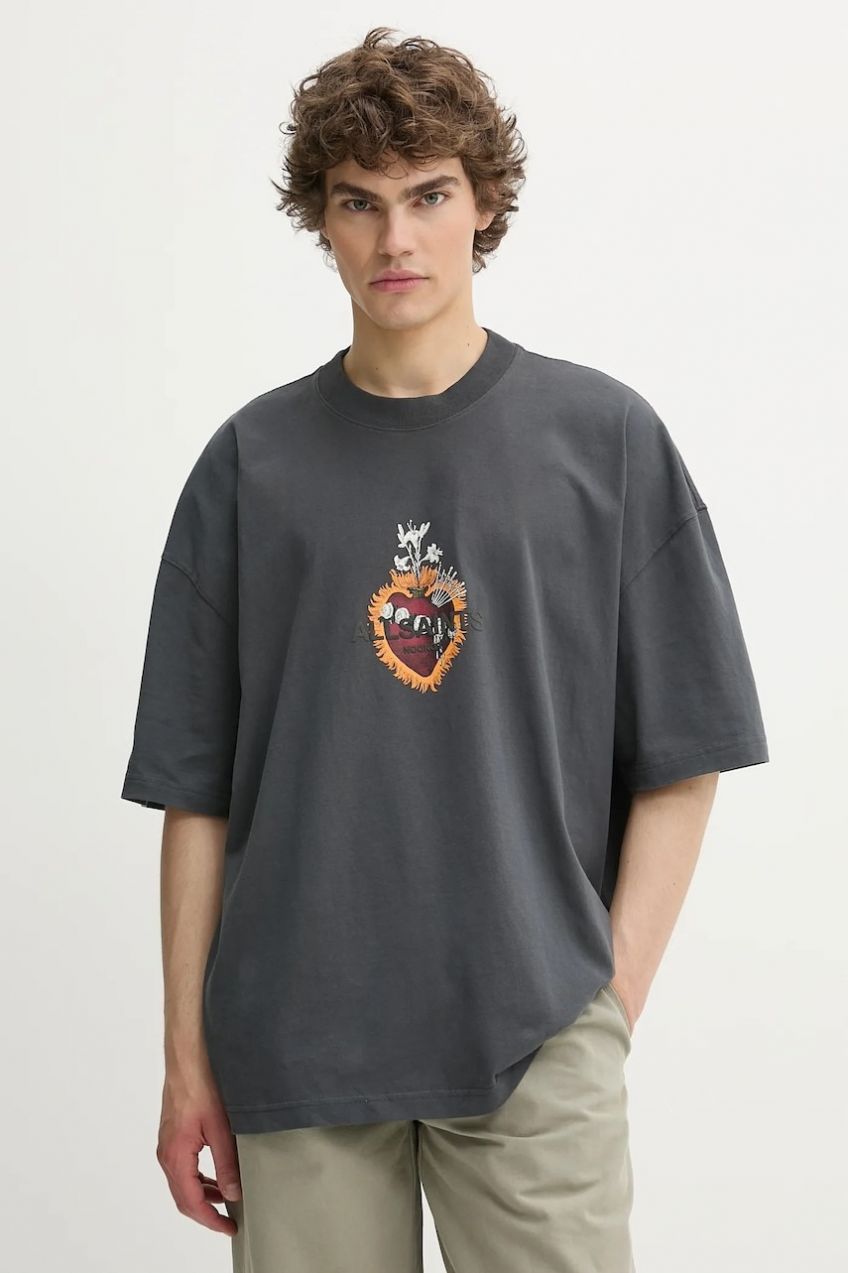 Bavlnené tričko AllSaints HEARTFELT pánske, čierna farba, s potlačou, M014PC