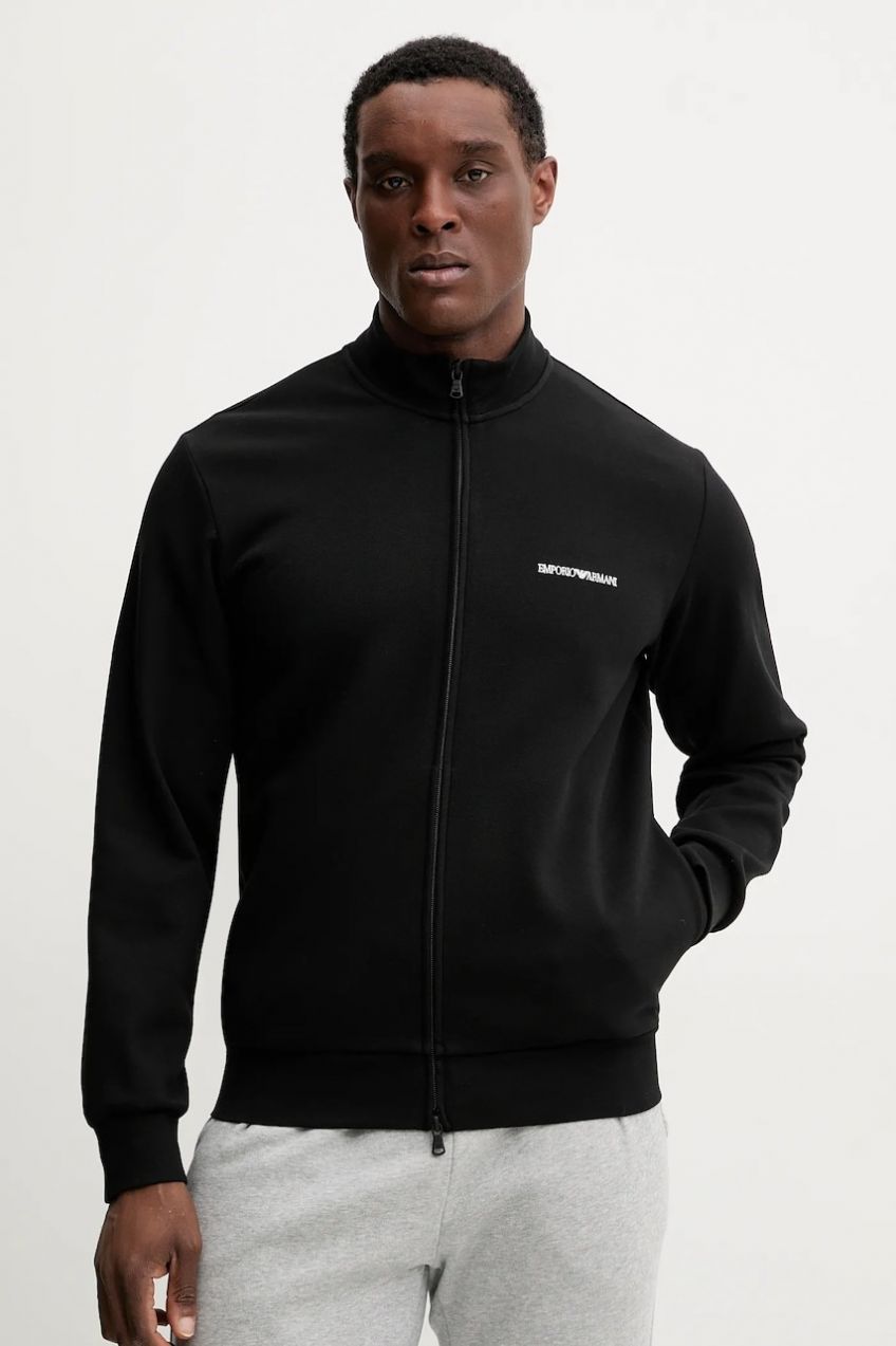 Mikina s kapucňou Emporio Armani Underwear pánska, čierna farba, jednofarebná, EM001386 AF10790