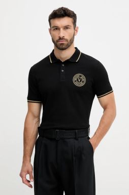 Bavlnené polo tričko Versace Jeans Couture čierna farba, vzorované, 79GAGT00 CJ01T
