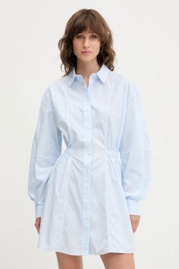 Bavlnené šaty Tommy Jeans modrá farba, mini, áčkový strih, DW0DW21744