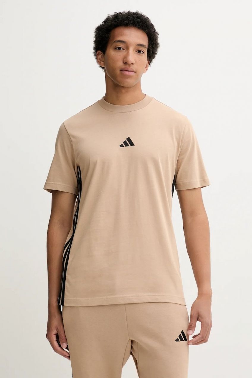 Bavlnené tričko adidas Essentials pánske, béžová farba, s nášivkou, JX0734