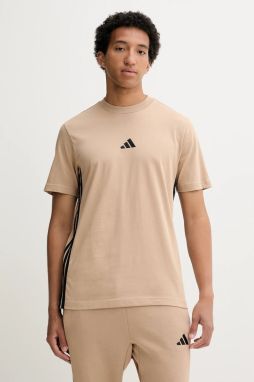 Bavlnené tričko adidas Essentials pánske, béžová farba, s nášivkou, JX0734