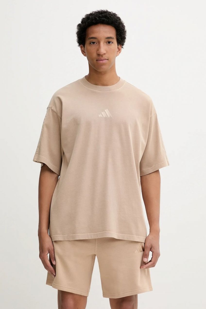 Bavlnené tričko adidas All SZN pánske, béžová farba, jednofarebné, JN0609