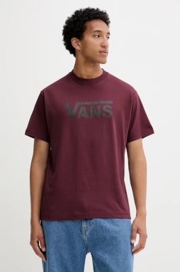 Bavlnené tričko Vans pánske, bordová farba, s potlačou, VN000RA14QU1