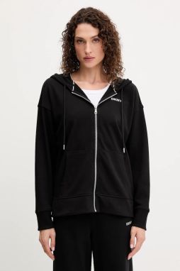 Mikina Dkny čierna farba, s kapucňou, s nášivkou, DP5J9666